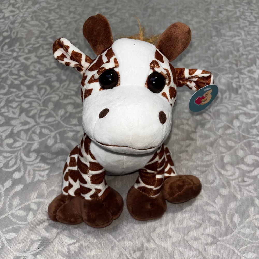 My Baby's Heartbeat Giraffe Plush Brown White Spotted Heart Recorder 10"